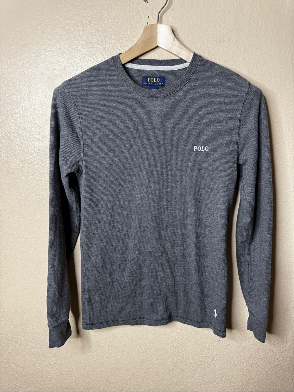 Polo Ralph Lauren Men’s Sleepwear Gray Waffle Knit Long Sleeve Shirt Size S